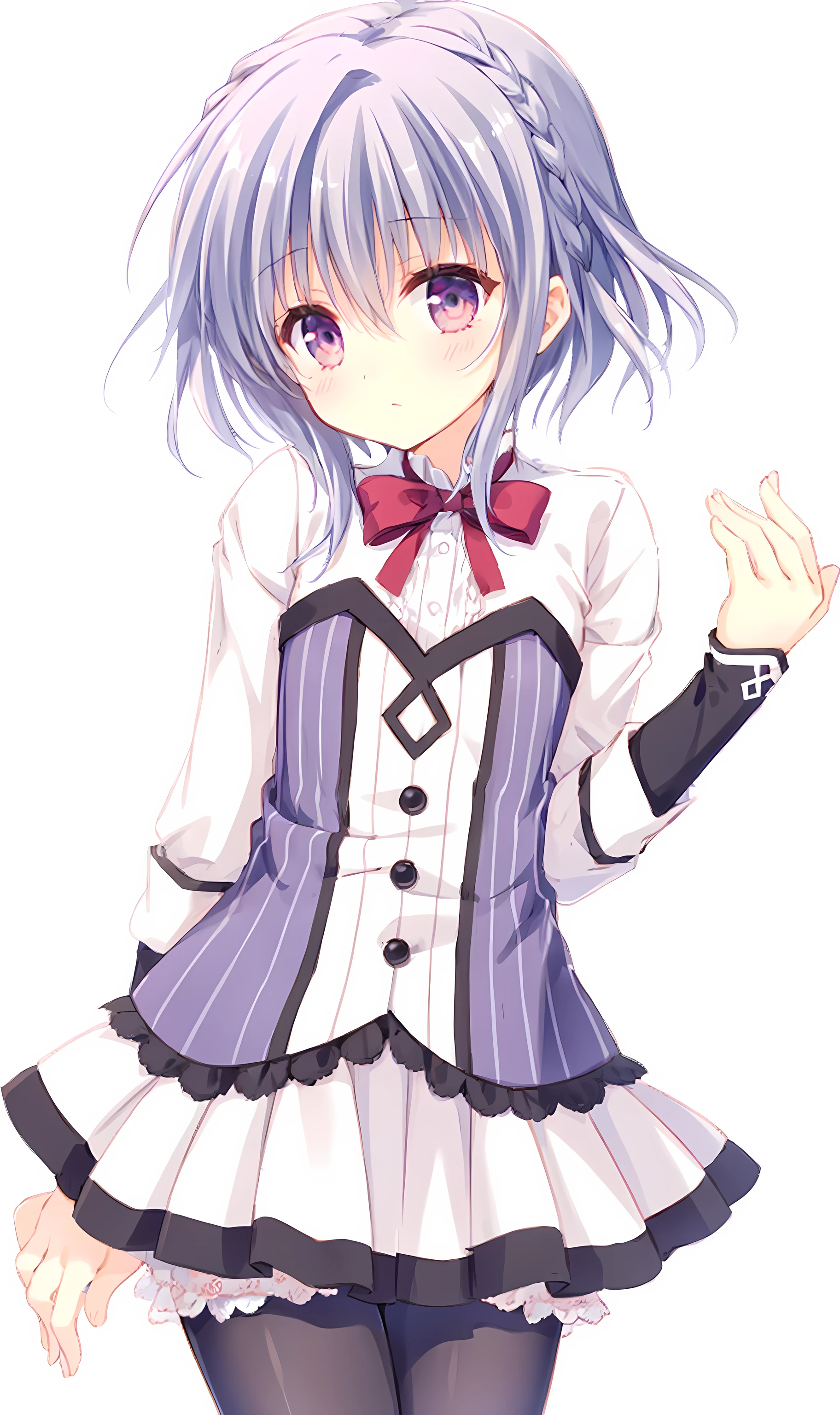 Anime girl in a white and purple dress with a bow tie - SeaArt AI
