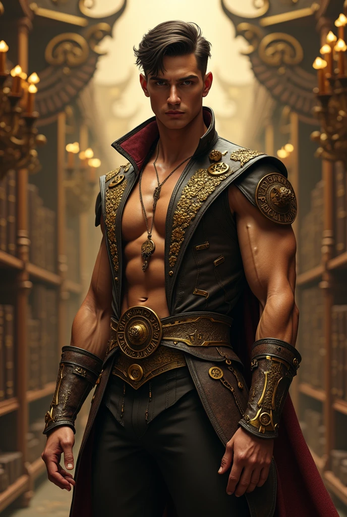 Man, assassin, handsome, library, shirtless --auto