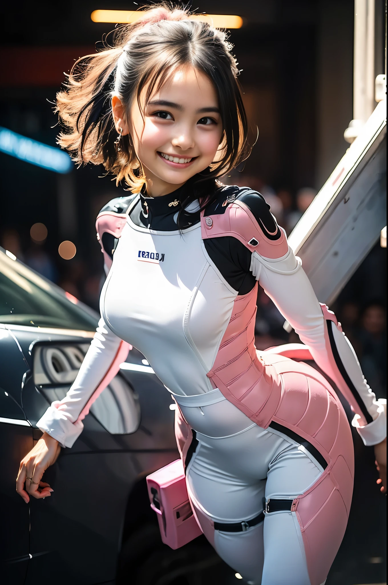 (8k、Raw photography、Best Quality、masterpiece:1.2),(Black Hair、Dark Eyes:1.9),(Pink and white plug suit:1.7)、View your audience,Front View,White skin,(:1.4)、(Tight waist:1.6)、(Clothes that accentuate the shape of the breasts:1.4)、(Big Breasts :1.4)、Slim figure、Ultra-high resolution,beautiful,beautiful fece,(One person、No background:1.9),whole bodyボディー,Japanese women,(reality的:1.37)、Photon Mapping,reality、(-faced and cute: 1.4)、(Cute Smile: 1.8)、(Round face: 1.8)、Radio City、Physically Based Rendering、Depth of field rally background、photograph, (:1.8),(:1.6),whole body、Great quality
