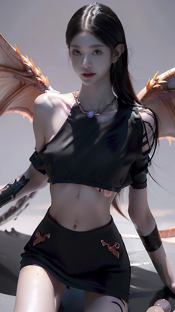 (((best quality))), (((Detailed details))), (((masterpiece))), illustration,((1 beautiful ,alone,Demon Girl)),((White skin)),((Shoulder length straight red hair,blue eyes)),(earring,crystal necklace),((thin,thin,Small breasts)),Cheerful face,((Angel black Wings:1.3)),((In the hell)),(hello:1.3),Fire blazes all around, Strong wind, Fire from Hell),((navel)),((From front,stand,Upper part, arm)),((Navel piercing)),MSFW,((succubus)), ((เรืองแสง)), ((fire power)),ลัทธิเรืองแสง,((pussy tattoo),((dragon tattoo)),((lghtning body)),((body nude))