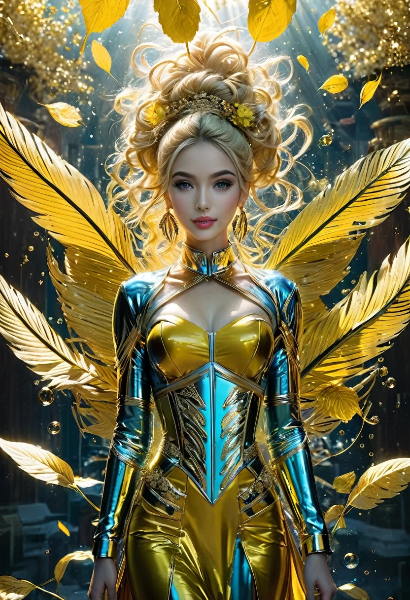 Nadine Coyle, wearing bee costume transparent. professionally retouched, soft lighting, realistic, smooth face, perfect eyes, sharp focus on eyes, 8 k, high definition, insanely detailed, intricate, elegant. against the background of the garden of Versailles.