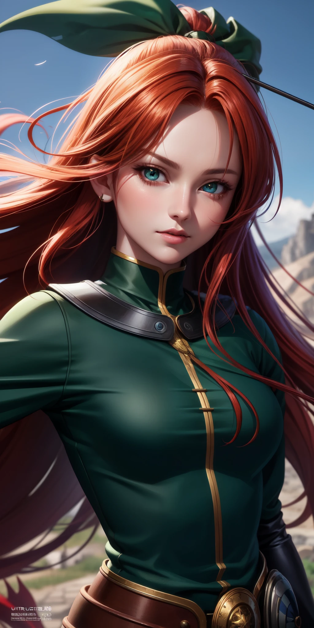 a woman with red hair and green eyes posing for a photo, RossDraw pintura digital, RossDraw Retrato, 8K Artgerm Bokeh, Rossdraw 1. 0, photorealistic anime girl rendering, retrato impressionante do rosto do anime, arte de anime realista, Artgerm ; motor 3d unreal, Ross Tran 8 K, arte de anime digital detalhada --auto