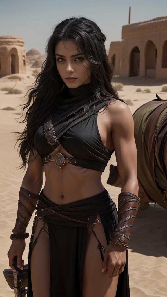 hyper ultra realistic photographs of Forget chainmail bikinis and revealing tunics. This fighter blends with the rugged landscape, clad in practical leather armor that hugs her athletic frame without clinging overly. A wind-whipped cloak dances behind her, revealing glimpses of weathered chainmail underneath. Her face, tanned and weather-beaten, bears the marks of countless battles – a defiant scar acros. ratio 16:9, 4k, 8k resolution, High quality photo, high detailed images