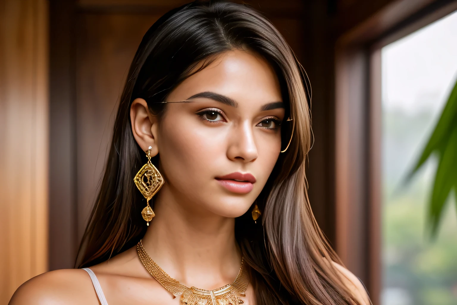 Arafe woman wearing sari and necklace, complex set, Bejeweled, Wearing complicated clothes, Exquisite Jewelry, with Intricate details, Elaborate costumes, Wearing elegant jewelry, Intricate details. from the front, Black Jewelry, Jewelry made with attention to detail, high Intricate details, Hand Jewelry Model Photos, Close-up portrait, Complex beauty, Exquisite Jewelry, side view Intricate details, masterpiece, 最high quality, high quality, High resolution, Beautiful Face、(Realistic Face)、Realistic eyes、beautiful detailed eyes、Realistic Skin、Beautiful Skin、Ultra-realistic、Very detailed、Beautiful lighting、Sharp focus、Various poses、超Detailed face、fine aiole hair、brown hair、Long Hair、Beautiful hairstyle、Detailed face、Exposed breasts、Cleavage、(Big Breasts)、Incredibly stupid, It seems ridiculous., (((Black background)))((wearing Big floral mini dress:1.3))、