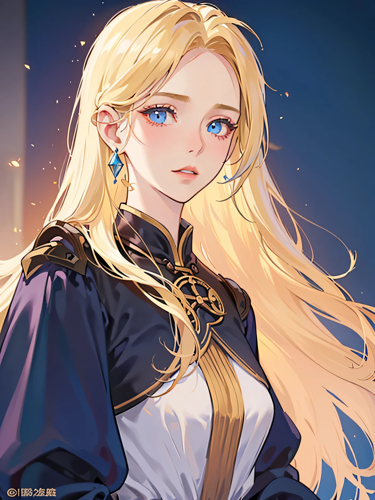 (Best Quality,adult, Mature, concubine, 1 girl,Very tall,elegant,Long blonde hair, blue eyes,,Fantasy Medieval Background,Soft lighting,academic),Upper body close-up