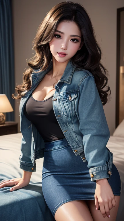 (masterpiece:1.5),(highest quality:1.5),(Highest quality:1.5),(8K:1.5),(Watching the audience),(Big Breasts),smile,(bed:1.2),Slender,Narrow waist,Beautiful and thin legs),Tight jeans,Business shirts,,wedding ring