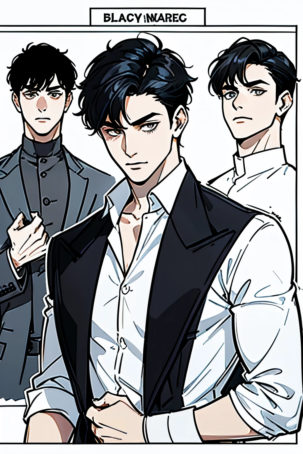 (((masterpiece))), ultra detailed, 4K, 8K, 32K, intricate, (((1boy))), ((black hair)), ((no background)), (((character sheet))), ((Character Concept Art)) white background, detailed eyes, ((loose white shirt)), handsome young man, 20 year old, (((same character))), dynamic pose, anatomically correct hands, modern clothing, detailed clothes, (slender body), (((stylish haircut))), (best quality), (head close-up), (face focus), ((front face)), ((side face)), (different emotions)