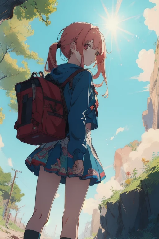 ((((Ultra Illustration Style:1.0)))),Best Quality,Best Anime,masterpiece,Ray Tracing, Global Illumination,Look down and back, One girl, Alone, Outdoor, Full Body,