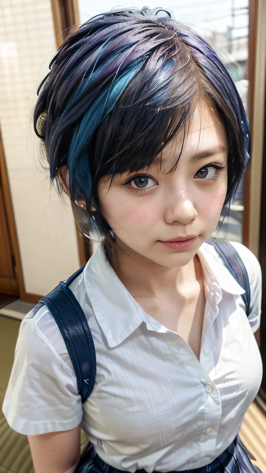 erotic girl with short blue hair cute