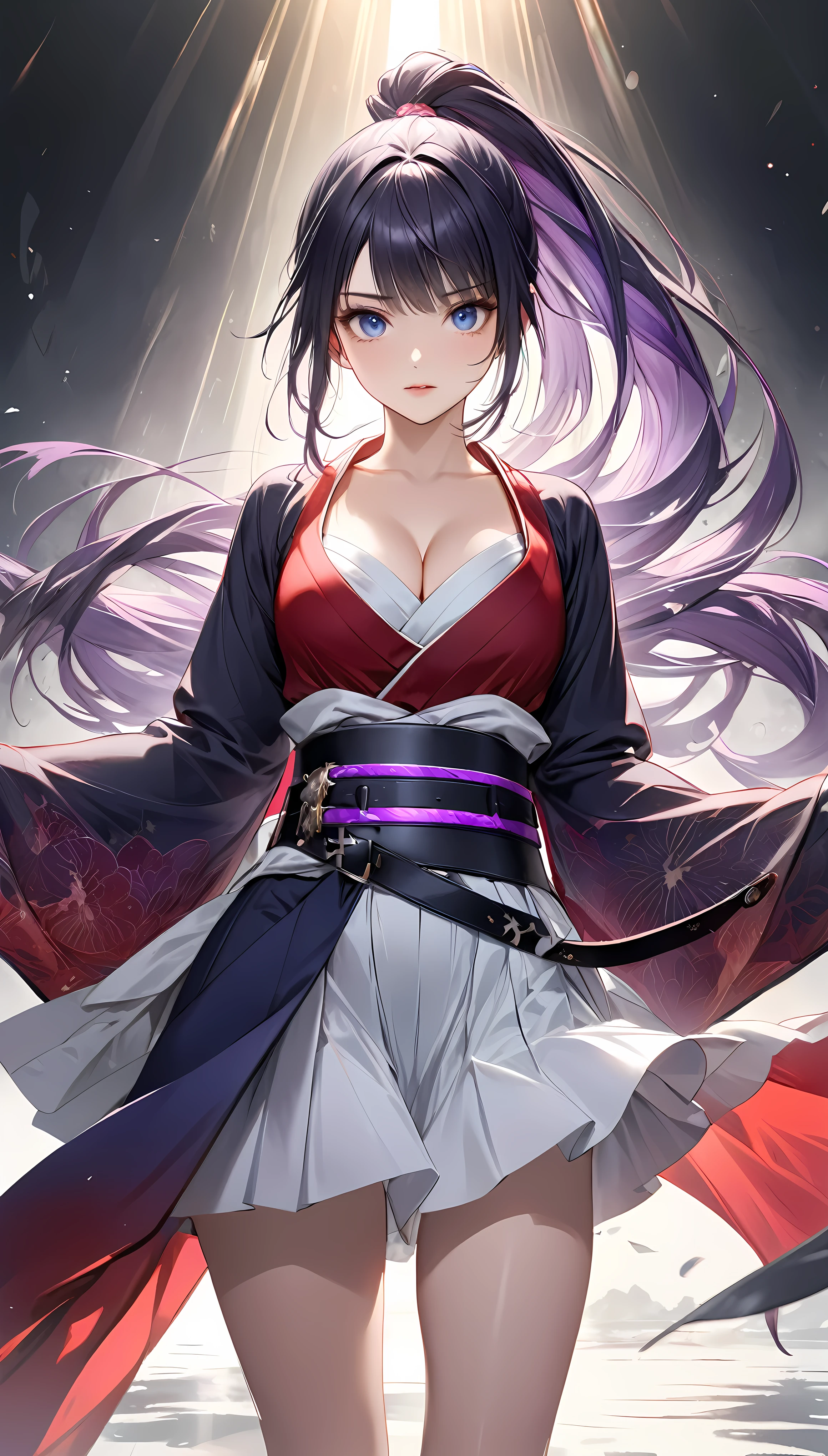 Anime girl with long hair and a red and white dress - SeaArt AI