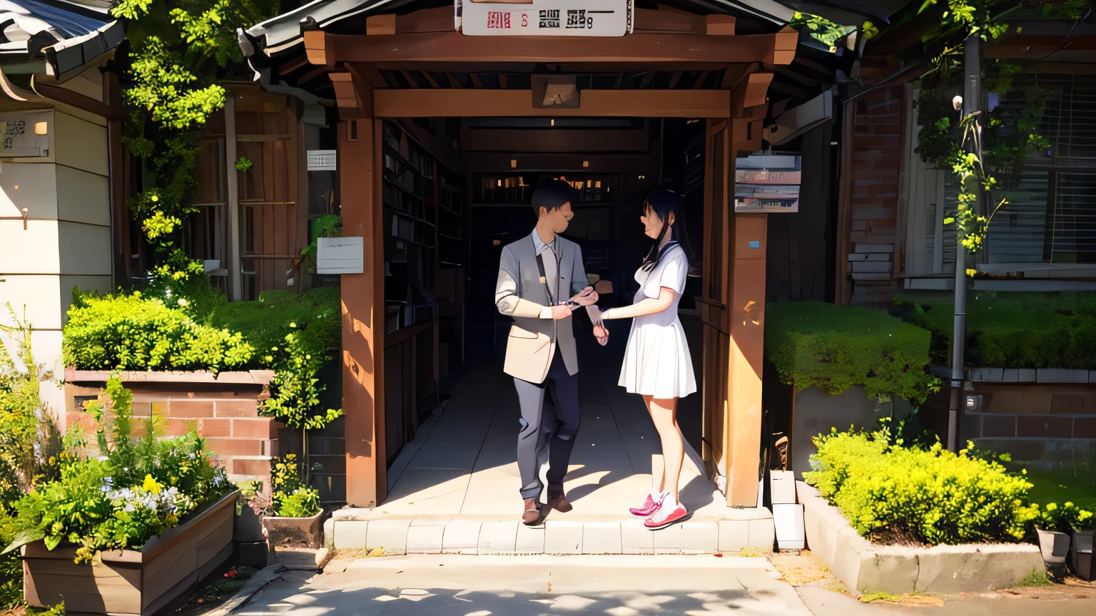 A man and a woman 30 years old couple，Fall in love in a pavilion on the mountain，There is a suspension bridge on the mountain，Boys carry girls on their backs，It was cosy。