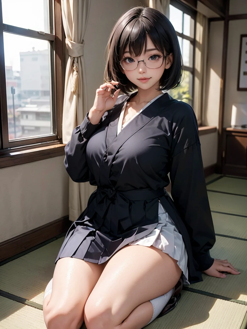 In 8K,最high quality,The true picture,Intricate details,超A high resolution,Depth Field,Masseter region,Natural soft light,Professional Lighting,1 girl,(cute:1.2),Very beautiful girl,Fine grain,((Brown eyes)),(Black Hair),(short hair),(bangs),Perfect Skin,Shiny skin,Pure white skin,Fine skin,Big and ample breasts,((Perfect Anatomy,Nice hands,Perfect hands,Five fingers connected to the palm,Precise needles without discomfort)),Perfect Bare Feet,Delicate legs,Perfect balance,sexy,I can see your chest,Lurking deep in the city,I can see your crotch,Show me your panネクタイs in the street,Both legs are bent,Spread your legs in an M shape,
High resolution, high quality, 1 girl, Anime Girls, Brown long hair, Brown eyes, Rimless Glasses, Sunburned skin, Very beautiful and big breasted, (Big Ass),Beautiful ass,White cardigan,Denim shorts,on the road,