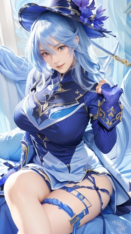 a close up of a woman with blue hair and a sword, extremely detailed artgerm,  goddess, aqua from konosuba, ayaka genshin impact, cushart krenz key art feminine, style artgerm, full body xianxia, keqing from genshin impact, genshin, irelia from league of legends