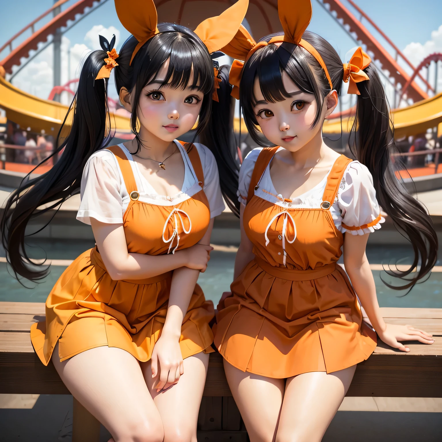 3girls、(((Squatting on your side)))、((((Take a selfie with your right hand on your smartphone))))、(((The left hand is a peace sign around the eyes)))、(((Black Bunny Girl Hair Band)))、(((twin-tail hair)))、(((Hair that flutters in the wind)))、Photorealsitic、超A high resolution、Convoluted、ultra-detailliert、(dent in the skin)、Cute、Feminine、Detailed body、Medium chest、(A detailed face: 1.1)、(Outline of the iris)、(Hydrocore Lens)、(perfect  eyes)、8K picture quality、16k picture quality、realisitic、Beautiful fece、(​masterpiece: 1.2)、(top-quality:1.2)、wide-hips、slenderbody、Black theme、Optimal ratio of 4 fingers to 1 thumb、((Enamel Knee High Boots))、((Enamel Long Gloves)) 、(((maikurobikini)))、(((Bunny girl collar and black bow tie)))、(((Accurately depict limbs))))、NSFW、(((Large sunflower field at sunset)))、(((Back lighting)))