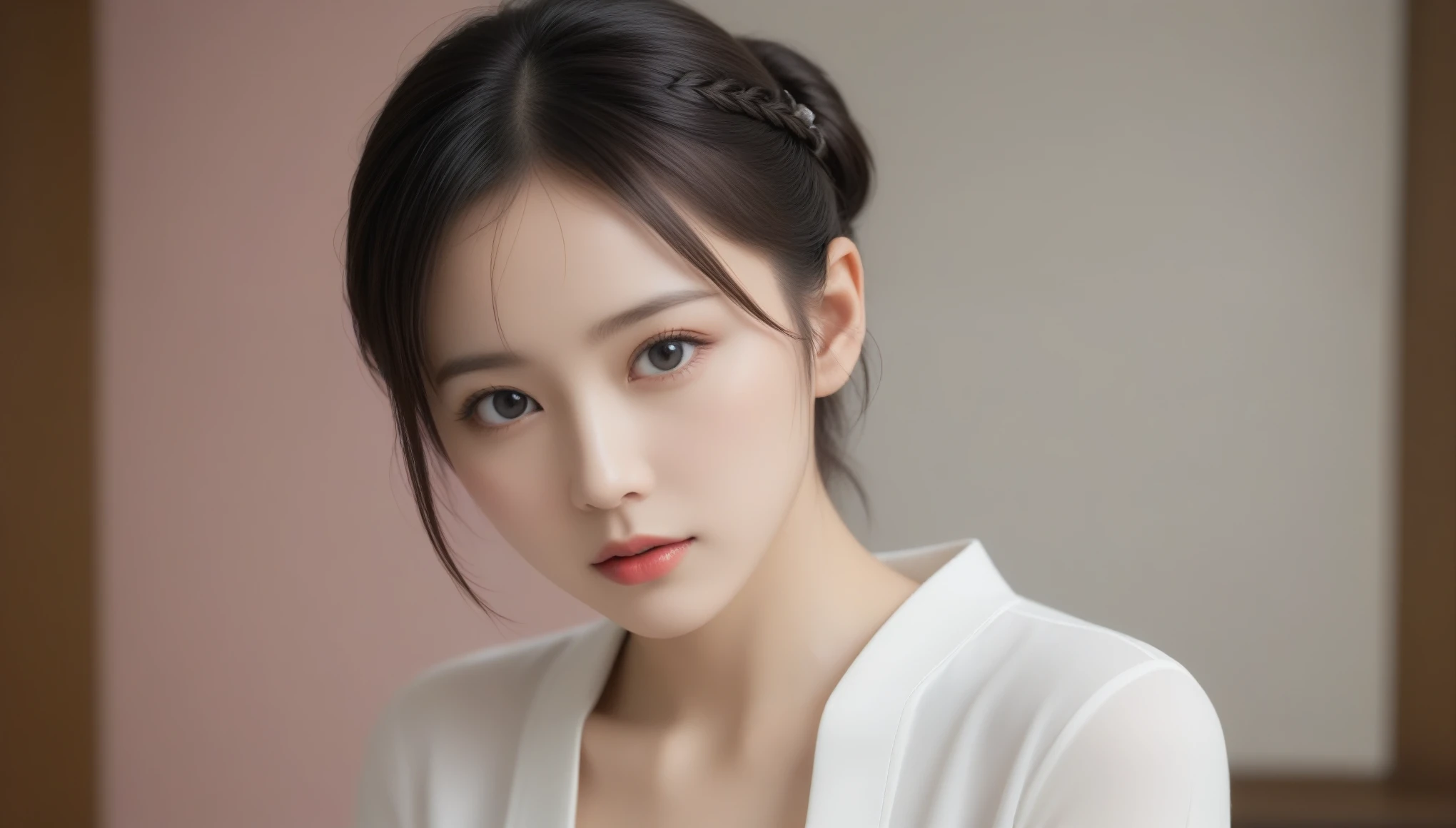 8k, Ultra-high resolution, Best Quality, masterpiece, 三分割法によるphotograph,Surreal,photograph,One Woman,(Girl:1.3),cute,cute顔, 細部までBeautiful Eyes, 細かくdetailedに,masterpiece,一人のGirl:1.2,Japanese women,Star Wars,Princess Leia,close up,glaring,Black hair,Double buns,ID photo,future,Brutal Cyberpunk Woman,Luxurious and gorgeous,Spaceship,((A fusion of data fashion and bondage fashion:1.5)),Neat Fashion,Lavish Decoration,(BDSM Mistress),(Princess),(Upper class lady:1.5),Expressions of despair,Dark and atmospheric lighting,Subtle details, detailedな顔,anger,Attractive eyes,(ポートレートphotograph:1.4),(Photorealistic images:1.4),Fantasy art,(Beautiful Face:1.4),美しくAttractive eyes、Beautiful Eyes,Silver Remaining,(Tight waist:1.4)、(Beautiful with perfect body proportions:1.4),Pink Lips,profile,(((Ideal body type))),A cup small bust :2,、Portraiture:2、Perfect Anatomy、鮮明なdetailed、detailed,Thin lips,完璧でBeautiful Face ,完璧でcute顔, Detailed skin, Perfect limbs、Narrow waist,Surreal,Light and Shadow,Fashion magazine cover,spotlight