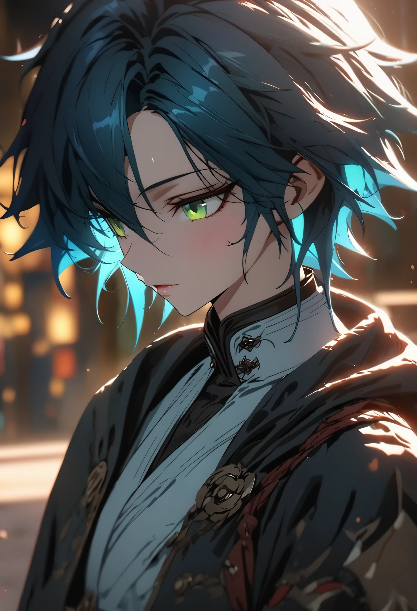 ((solo)), (androgynous male), green eyes, ((fluorescent blue hair)), short hair, spiky hair, (young adult), tall, fit, a close up of a person, detailed key anime art, casimir art, masamune shiro, masamune, beautiful girl in demon slayer art, heise jinyao, shadowverse style, (no logos), black pants, red shirt, black trenchcoat, shiny hair, depth of field, cinematic lighting, ray tracing, depth of field, cinematic lighting, ray tracing, UHD, high details, best quality, highres, high quality, award winning, super detail, masterpiece, 8k, UHD, high details, best quality, highres, high quality, award winning, super detail, masterpiece, 8k
