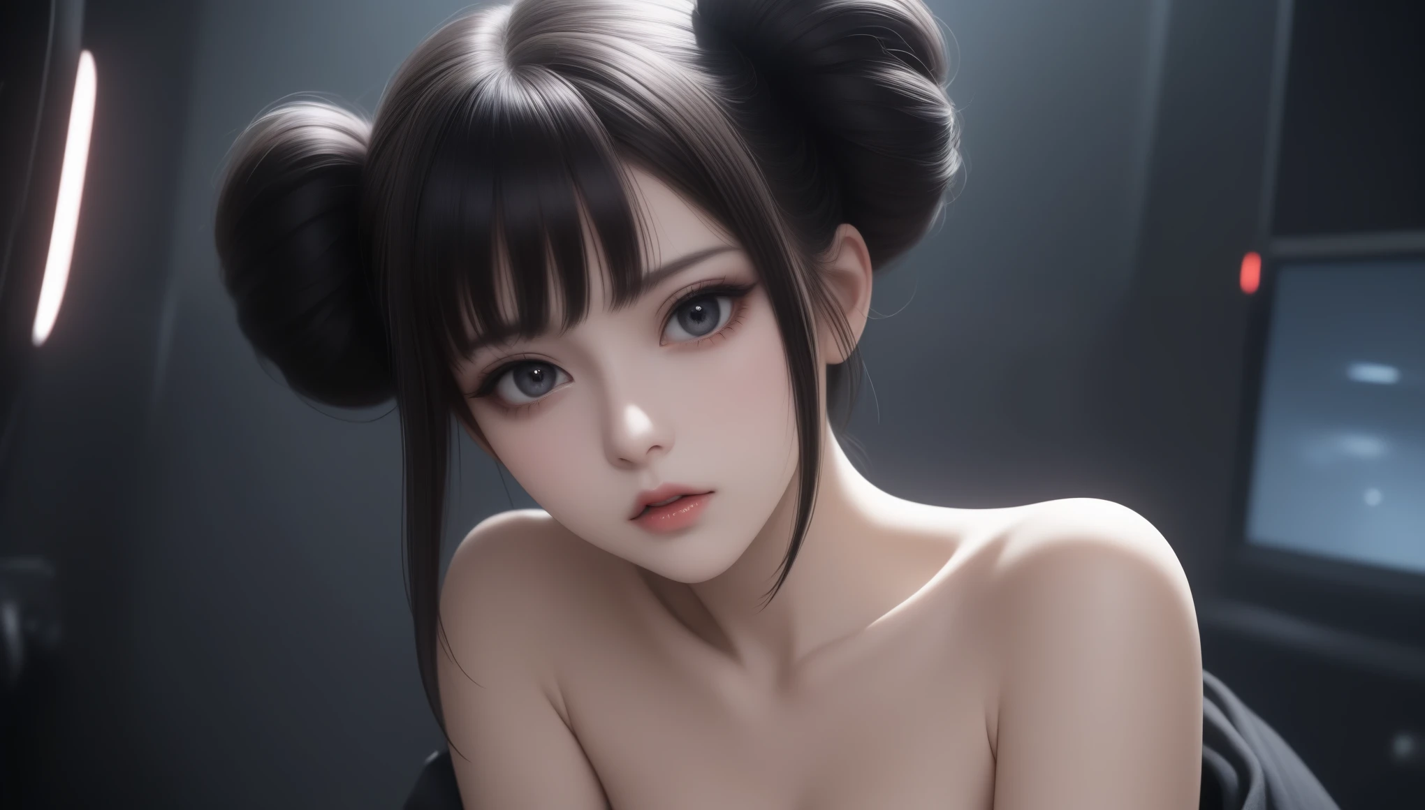a beautiful girls wearing a white crop top, manhwa style, portrait, black hair, big eyes, aegyo sal, rosy cheek, gradient lips, ultra realistic, anime style, hyperrealistic photography, white background --auto --s2