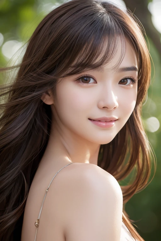 (Highest quality,High resolution,Super detailed),Portraiture,Beautiful Japanese Women,Beautiful attention to detail,Beautiful lip detail,Highly detailed face,Long eyelashes,A kind smile,Flowing Hair,Natural light,Vibrant colors
