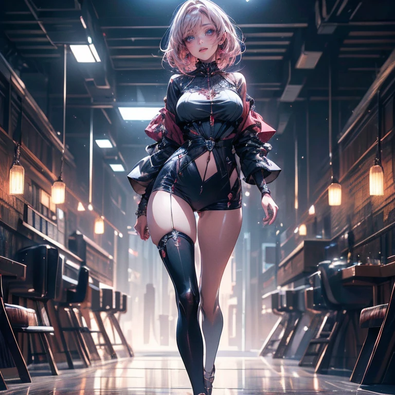 Fischl from Genshin impact game, 1girl, wearing a wet outfit, standing at rain, wet transparent clothes , blonde hair, one eye patch, 8k, high detailed, high quality, full body