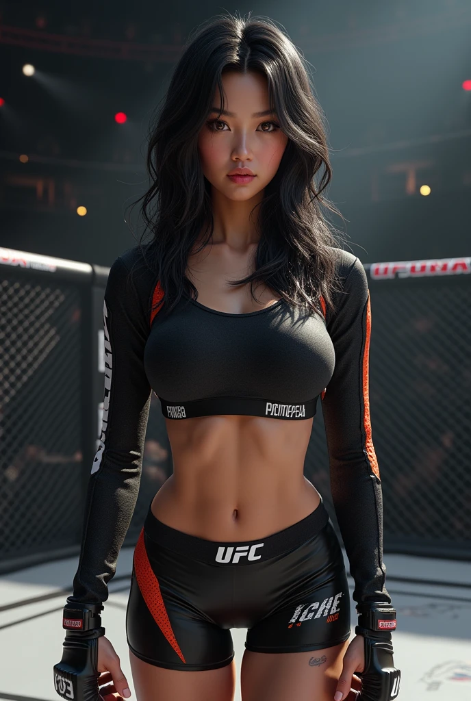UFC,Fighting girl,18yo girl,There are wounds and blood,arrange hair,Realistic painting style,8K,Masterpiece