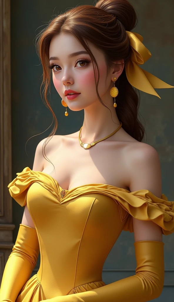 (masterpiece, best quality, ultra-detailed CG unity 8k wallpaper, an extremely delicate and beautiful, dramatic lighting, floating, mysterious woman with a yellow hat, splash art style