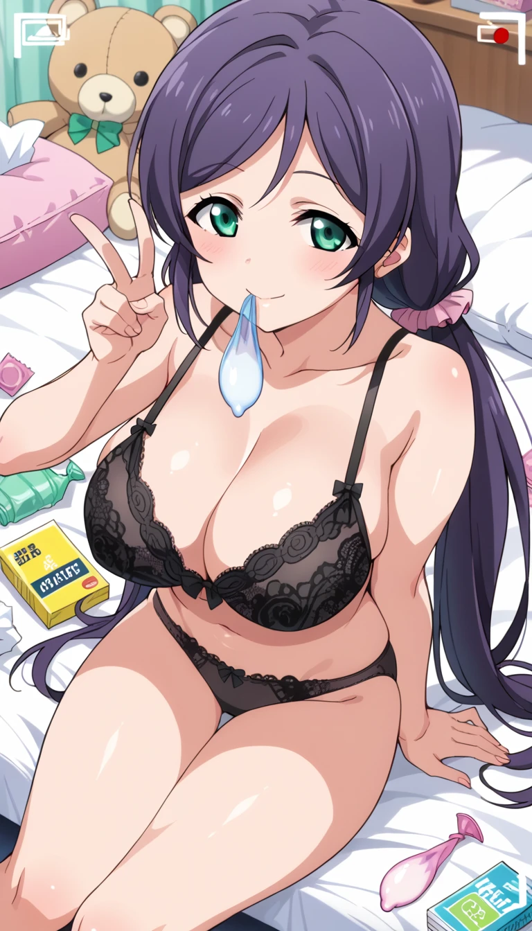 ((Best Quality)), ((masutepiece)), (Detailed), Perfect face, an anime has an anime cartoon girl with big huge breasts, and a large hard dildo in front of her, 1girl, breasts, nipples, hetero, large breasts, purple eyes, penis, paizuri, censored, 1boy, blush, mosaic censoring, long hair, looking at viewer, solo focus