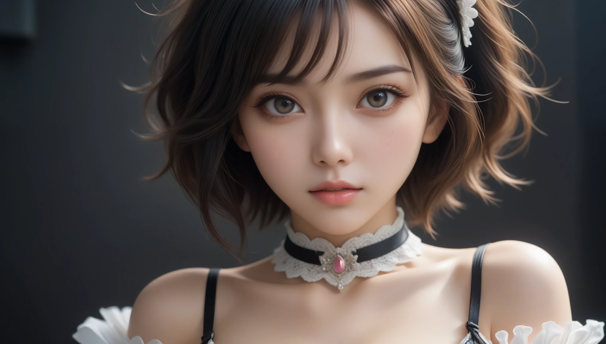 SeaArt Bot Variations 13:44:05 ((Masterpiece, Best Quality, High Definition)), 1 Girl, (Photorealistic: 1.4), Solo, White Background, Pure White Background, Mouth Closed, Happy Smile, Happy Smile, Pretty Black Hair, Short Hair, Big Eyes, Clear Double Eyelids, Eyelashes, Ears Out, Long Neck, Absolute Area, Skirt, ((Face Close-Up) ), (draw all head, shoulders), 19 years old, attractive proportions, shiny skin, clean collarbone, face in golden proportions, perfect face, tearful mole, mole on chest, bangs, clean bangs, lip gloss, thin lips, white skin, naked, big breasts