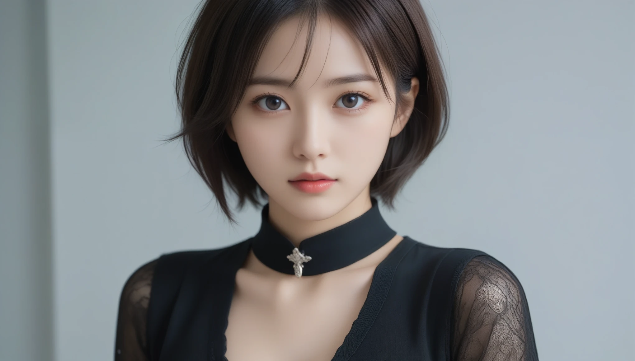 8k, Ultra-high resolution, Best Quality, masterpiece, 三分割法によるphotograph,Surreal,photograph,One Woman,(Girl:1.3),cute,cute顔, 細部までBeautiful Eyes, 細かくdetailedに,masterpiece,一人のGirl:1.2,Japanese women,Cutie Honey,close up,glaring,Black hair,Messy hair,ID photo,future,Brutal Cyberpunk Woman,Luxurious and gorgeous,Spaceship,((Lace Bondage Fashion:1.5)),Flashy Fashion,Lavish Decoration,(BDSM Mistress),(Princess),(Upper class lady:1.5),Expressions of despair,Dark and atmospheric lighting,Subtle details, detailedな顔,anger,Attractive eyes,(ポートレートphotograph:1.4),(Photorealistic images:1.4),Fantasy art,(Beautiful Face:1.4),美しくAttractive eyes、Beautiful Eyes,Silver Remaining,(Tight waist:1.4)、(Beautiful with perfect body proportions:1.4),Pink Lips,profile,(((Ideal body type))),A cup small bust :2,、Portraiture:2、Perfect Anatomy、鮮明なdetailed、detailed,Thin lips,完璧でBeautiful Face ,完璧でcute顔, Detailed skin, Perfect limbs、Narrow waist,Surreal,Light and Shadow,Fashion magazine cover,spotlight