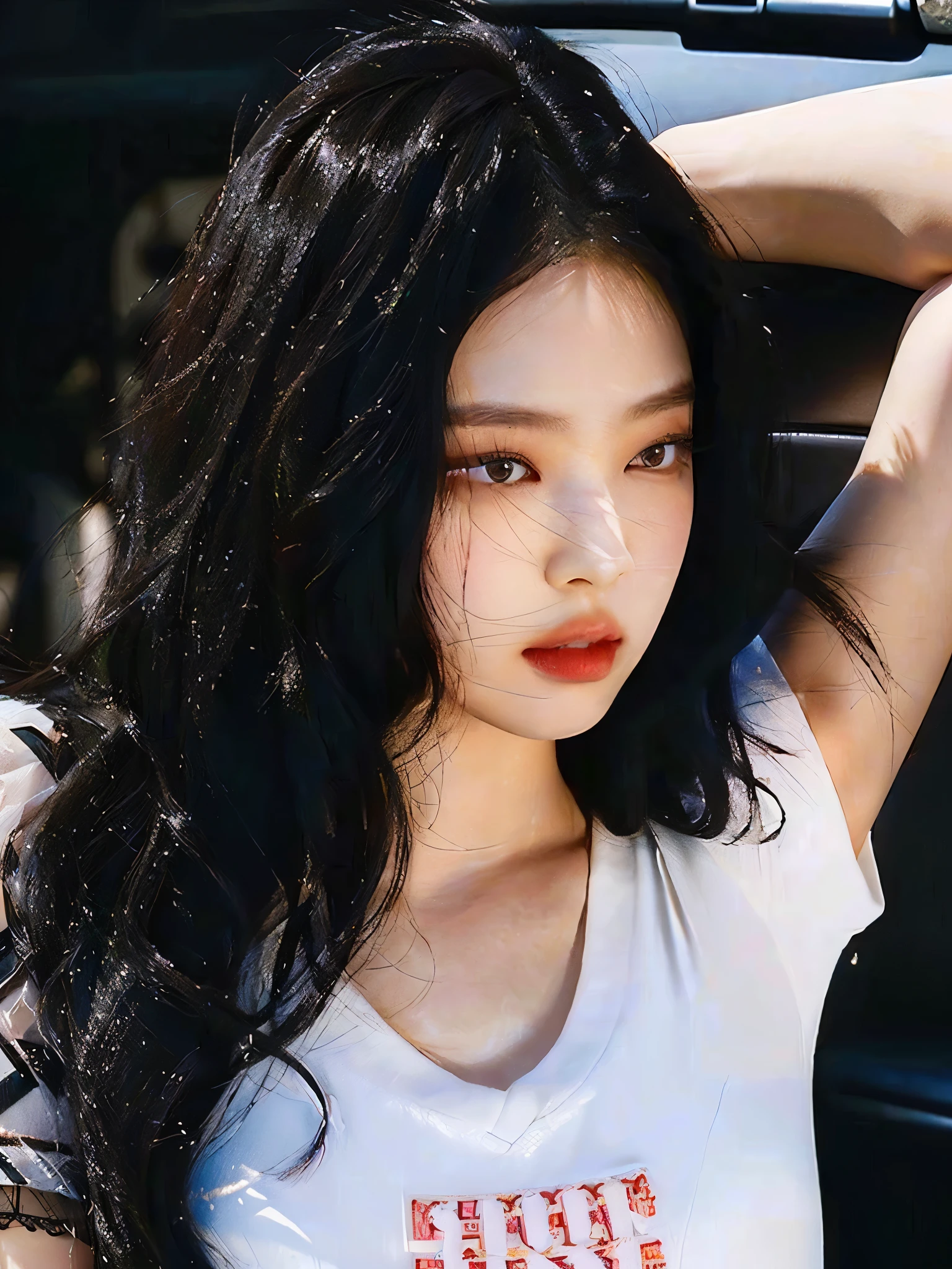 mulher araffe com longos cabelos pretos sentada em um carro vermelho, jennie blackpink, portrait of jossi do blackpink, album art, jossi do blackpink, artista coreano, Lalisa Manobal, Ulzzang, gongbi, imagem vazada, ✨🕌🌙, maquiagem sul-coreana popular, taejune kim, estacionar a partir de-min,  coreana