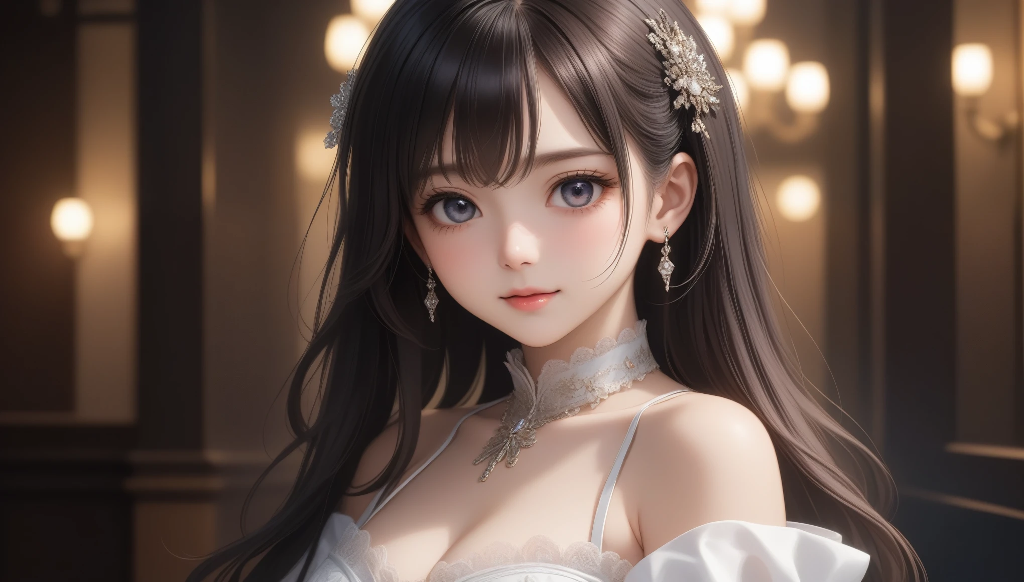 (best quality)), ((masterpiece)), (detailed), perfect face, perfect detailed eyes, perfect detailed face, ultra-detailed nose, rich waist-length hair, suit，Moist eyes, Brilliance, Gorgeous women, high-class prostitutes, nude, Lingerie, 