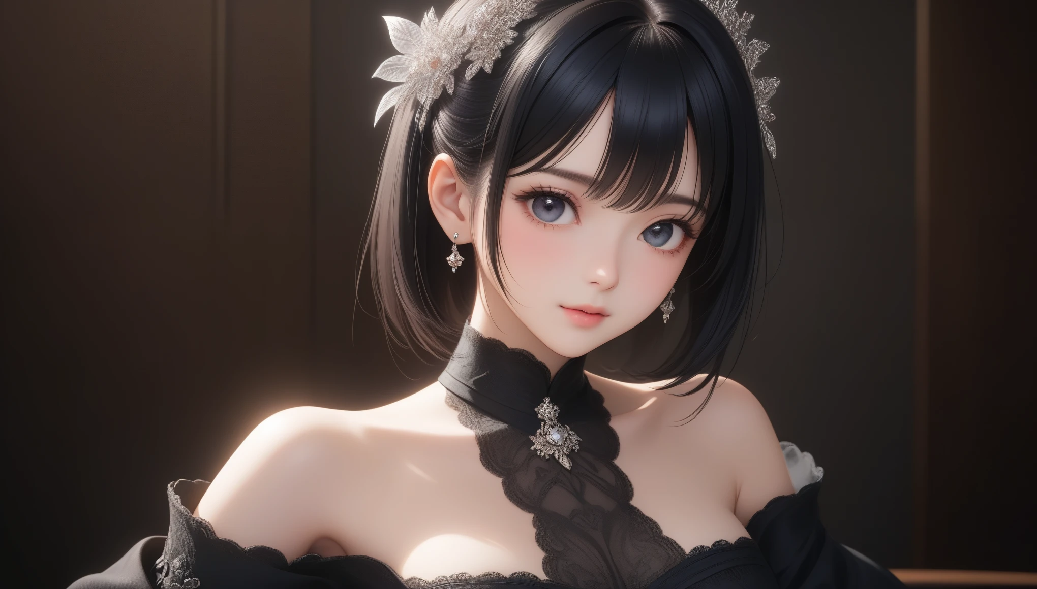 8k, Ultra-high resolution, Best Quality, masterpiece, 三分割法によるphotograph,Surreal,photograph,One Woman,(Girl:1.3),cute,cute顔, 細部までBeautiful Eyes, 細かくdetailedに,masterpiece,一人のGirl:1.2,Japanese women,Pretty Princess,cowboy shot,light smile,Black hair,Slicked back hair,ID photo,future,Brutal Cyberpunk Woman,Luxurious and gorgeous,metropolis,Urban area,((Victorian Black Dresses:1.5)),Flashy Fashion,Lavish Decoration,(BDSM Mistress),(Princess),(Upper class lady:1.5),bloom,Bright lighting,Subtle details, detailedな顔,anger,Attractive eyes,(ポートレートphotograph:1.4),(Photorealistic images:1.4),Fantasy art,(Beautiful Face:1.4),美しくAttractive eyes、Beautiful Eyes,Silver Remaining,(Tight waist:1.4)、(Beautiful with perfect body proportions:1.4),Pink Lips,profile,(((Ideal body type))),A cup small bust :2,、Portraiture:2、Perfect Anatomy、鮮明なdetailed、detailed,Thin lips,完璧でBeautiful Face ,完璧でcute顔, Detailed skin, Perfect limbs、Narrow waist,Surreal,Light and Shadow,glowing