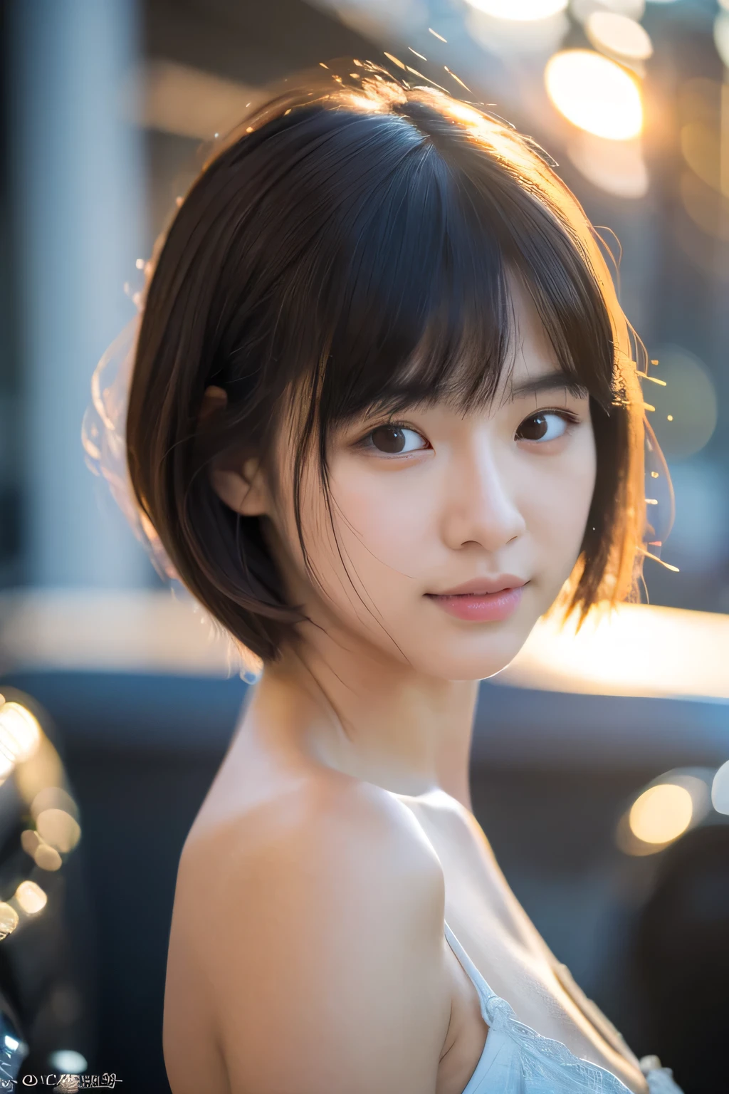 (highest quality,8K quality,masterpiece:1.3,),(超A high resolution:1.3,Photorealistic:1.4,Raw photo:1.2),(Ultra-detailed:1.2,Glowing Skin,Detailed skin:1.1),(Detailed face,Perfect Anatomy,Caustics:1.2), (Symmetrical eyes:1.3),1 girl,cute,Japanese,22 years old,Japanese Ido,Natural brown hair,Short hair curled outwards,cute目,Natural Makeup,Laughter,Looking at the camera,On the face,Face Focus,Street Corner,Professional Writing,Natural soft light,Completely naked,NSFW,Completely naked