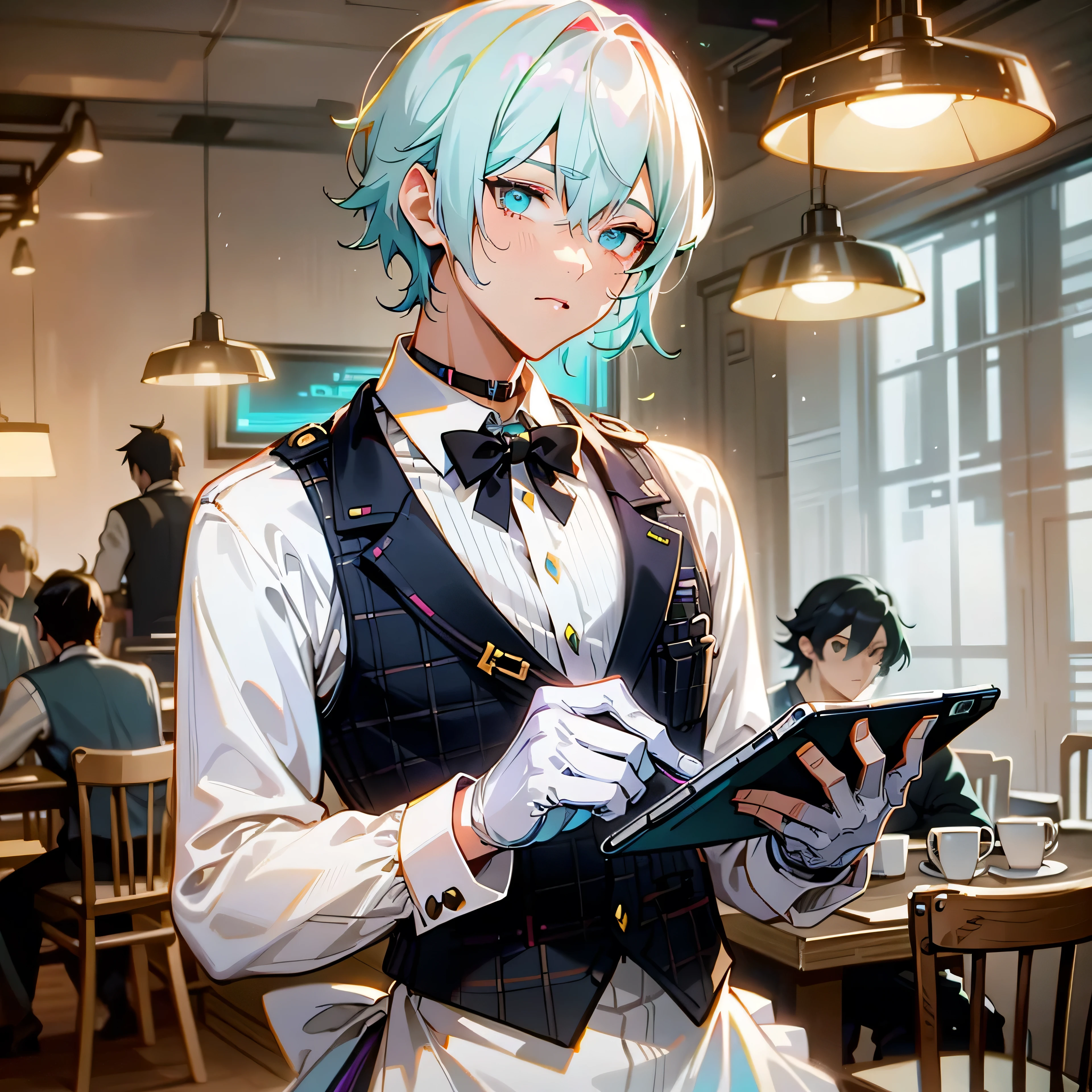 score_9, score_8_up, score_7_up, Experimenting with new gadgets in her lab, Naoto accidentally sets off a smoke bomb. Her coughs and hurried fanning, combined with a bashful apology, show her endearing, less polished side.