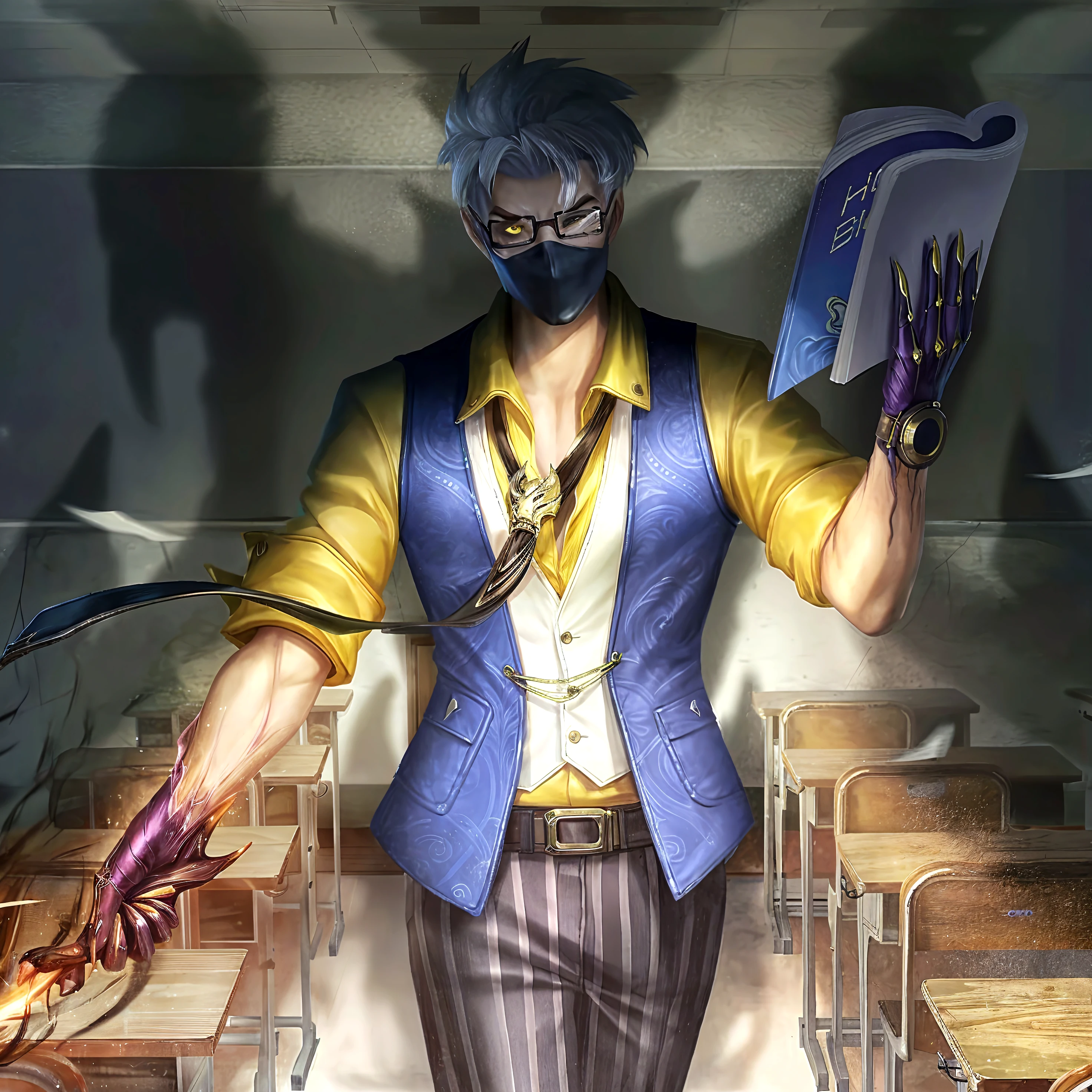 ((Best quality)), ((masterpiece)), (detailed), ((perfect face)), ((halfbody)) In the eerie twilight of a hauntingly beautiful carnival, a dashing young man with piercing blue eyes and raven hair, clad in a vintage black suit, confidently strolls along the cobblestone path. As he passes by the enigmatic booths with its that lie within the heart of this eerie wonderland.
