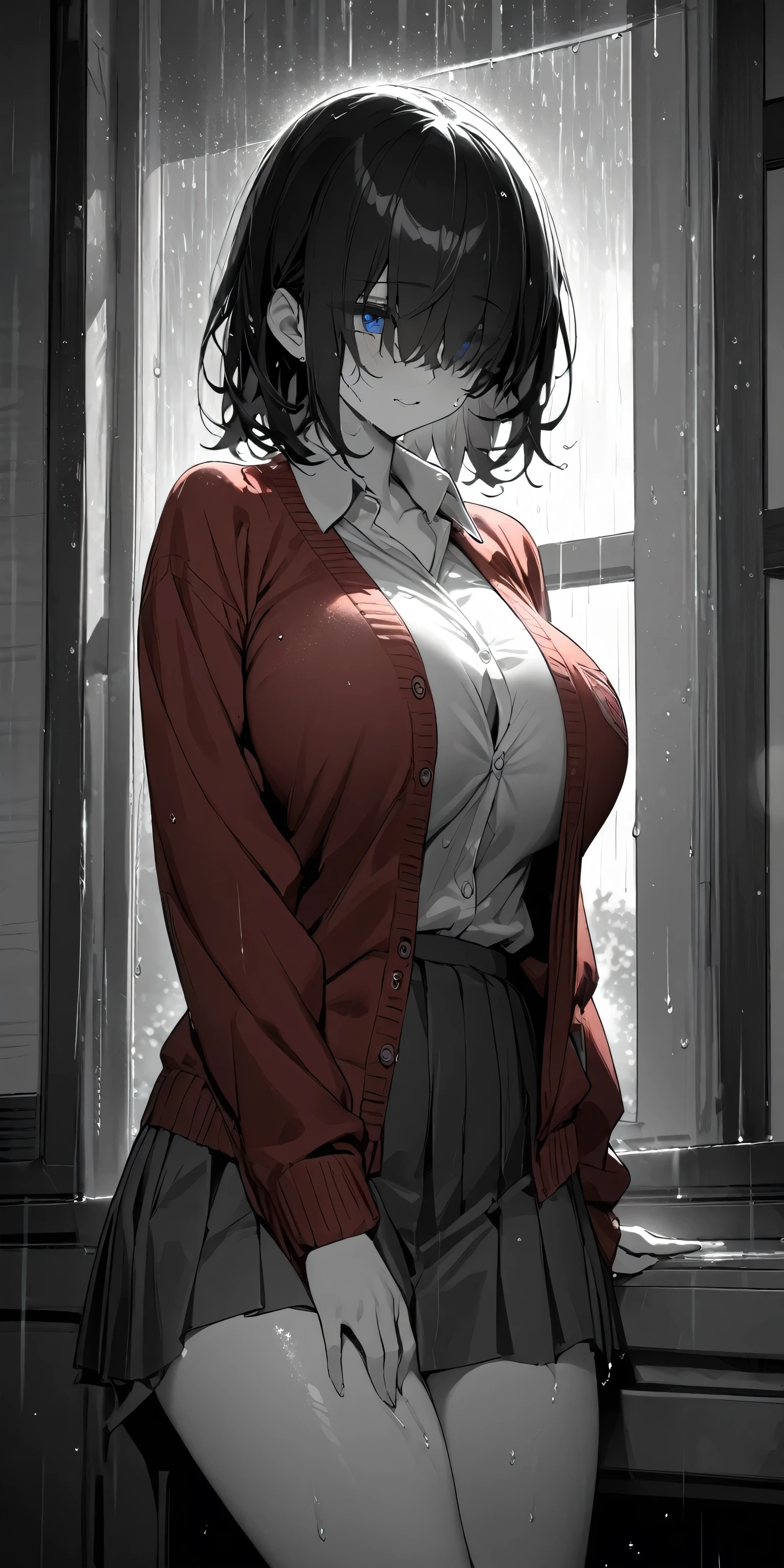 masterpiece, Best image quality, high resolution、solo、LOP,big bust,、uniform、high-ponytail Hairstyle、Not wearing a bra、Sweaty face、latina, puberty,winters,,38 years old,Madame,goddess,mature 여성, mom,motherhood,mature,madam,wet nurse,tight tight dress,excited face,a little laugh