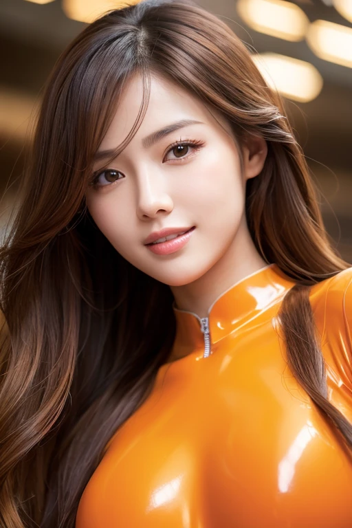 32k sexy female models, Huge breasts, Eyes, Longtail hight resolution, Upper body, No background, Studio Lightning, is wearing idol costume, Glossy latex in light tones 1 women