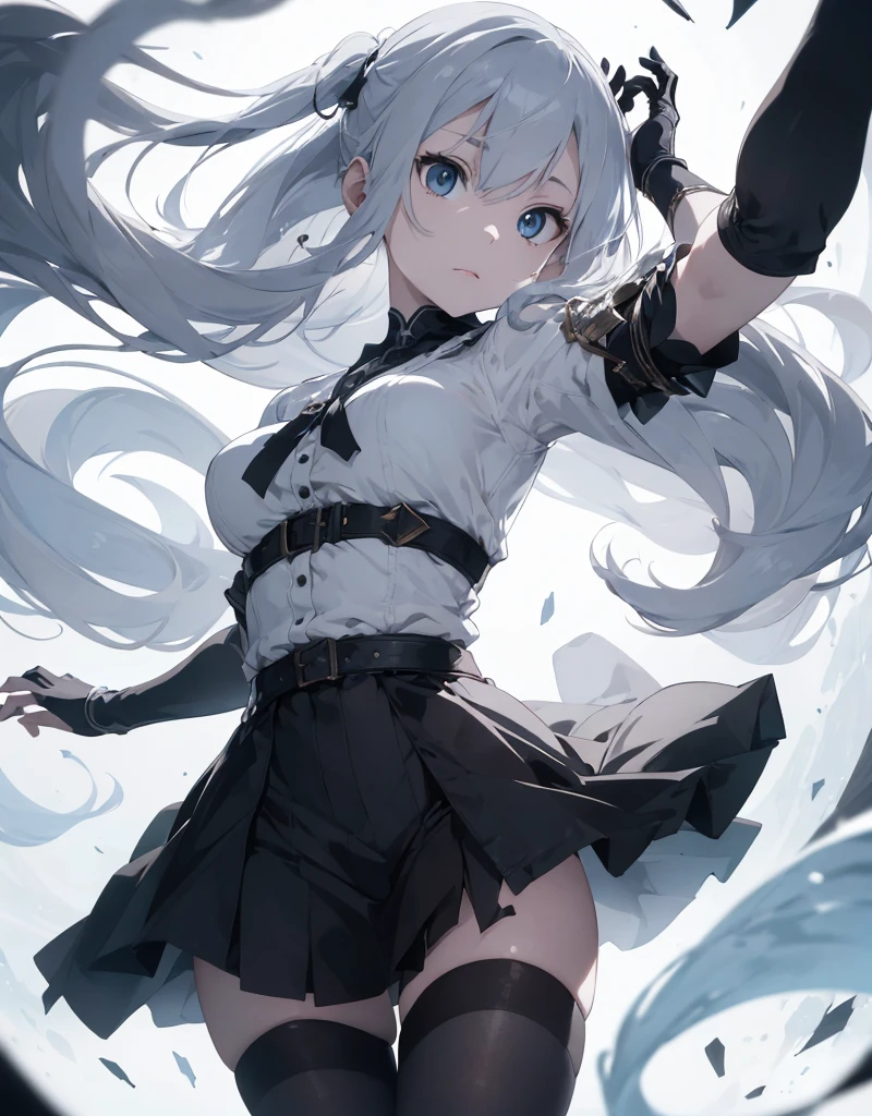 1 girl, white hair, , skirt, , uniform, school