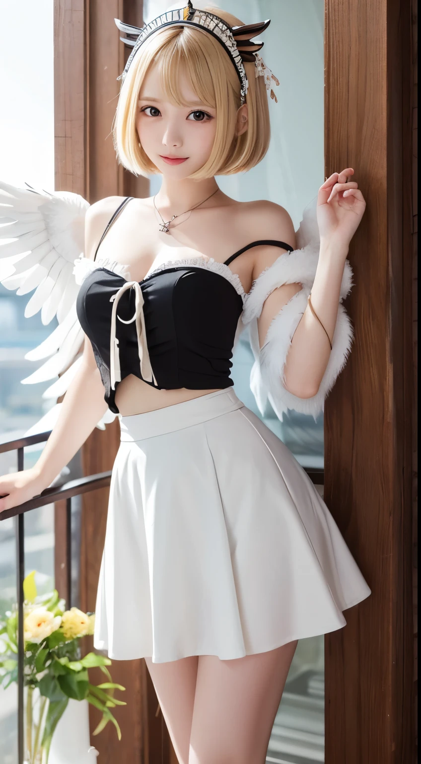 1girl, magical girl, panties,skirtlift,((upskirt)),((pantyshot)),(white panty),((Small panties)),(((black pantyhose))),white race panty, large breasts, thick thighs, blue hair, medium hair, air intakes, green eyes, white shirt, bare shoulders, blue bowtie, black corset, white gloves, elbow gloves, blue skirt, pleated skirt, white thighhighs, energy wings, white wings, humid, sweat, parted lips, blush, from below, looking ahead, motion blur, (fighting, jumping), full body, building, (gleaming skin), extremely detailed night city background,Are crying,Anguished expression、Embarrassed look,8k,Realistic、Anime illustration,CG