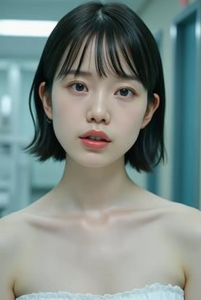(One person, Large Breasts, short hair, Completely naked, Nipples, Having sex, Yawning), Fair-skinned, Glossy Lips, skinny, Body Type, Delicate and sexy collarbone, Highest quality, RAW Photos, Realistic, face, Very beautiful, cute, Depth of the written border, High resolution, 超detailed, detailed, Very detailed, extremely detailed eye and face, Sharp pupils, Sharp focus, Cinema Lighting
