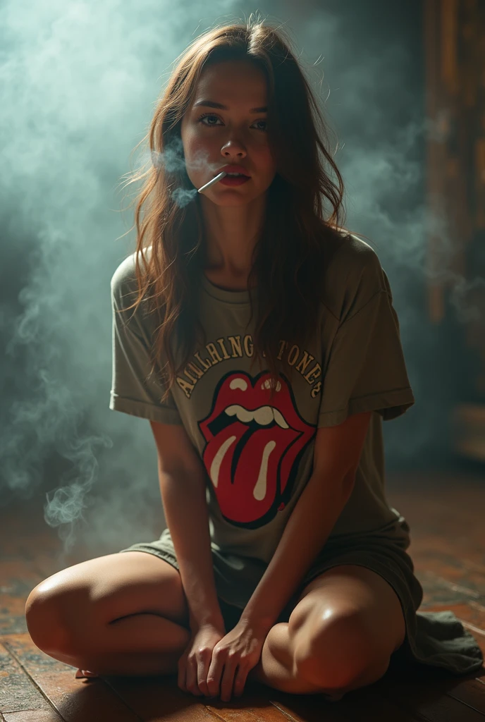 a disney princess girl titty fucking a penis, titty fuck, the penis is in between her breasts, penis being squeezed by breasts, lying her back, piercings, pain, agony, teenager, rapidly smoking cigarettes, sucking very hard on cigarette, the cigarette ash is growing very long, the cigarette ash is very long, SMOKE IN MOUTH, lots of cigarette ash, blue eyes