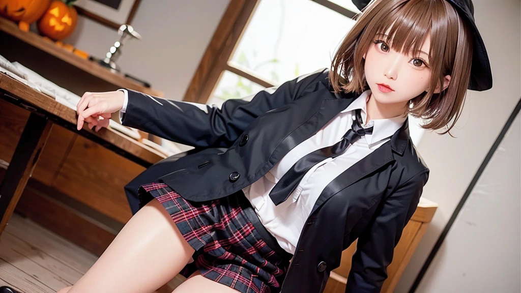 ulzzang-6500-v1.1, (raw photo:1.2), (photorealistic:1.4), beautiful detailed girl, very detailed eyes and face, beautiful detailed eyes, ridiculous, incredibly ridiculous, huge file size, super detailed, high resolution, very detailed, best quality, masterpiece, kemomimi, ((Japanese girls' high school uniform)), illustration, very detailed, CG, unified, 8k wallpaper, amazing, Fine details, masterpiece, best quality, very detailed CG uniform 8k wallpaper, light on face, cinematic lighting, 1girl, , ((no panties)), ((dynamic pose))), (camel toe), (half), (pantyhose), (knee-bending leg sitting))