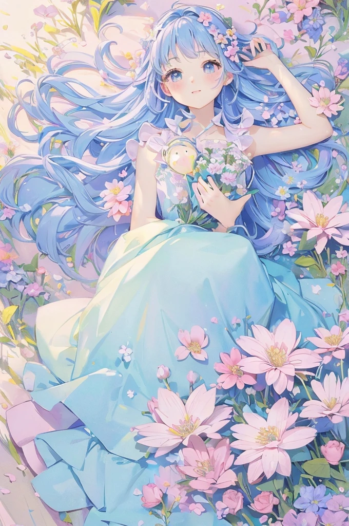 (masterpiece、Best Quality、super high quality、Beautiful and beautiful:1.2)、Super cute girl 3DXR robot、Flowery hair、Sleeveless Armor、Pop pastel colors、cure、Warm atmosphere、Surrounded by flowers、Side light、8k、wallpaper