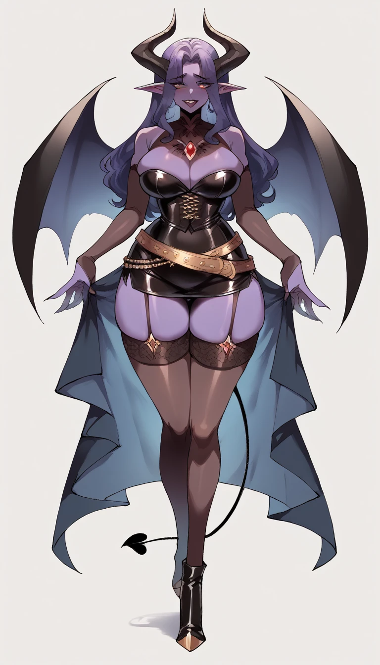 (((Best Quality))) , ((full body)), female, reference sheet, solo, (white background), demonic girl,