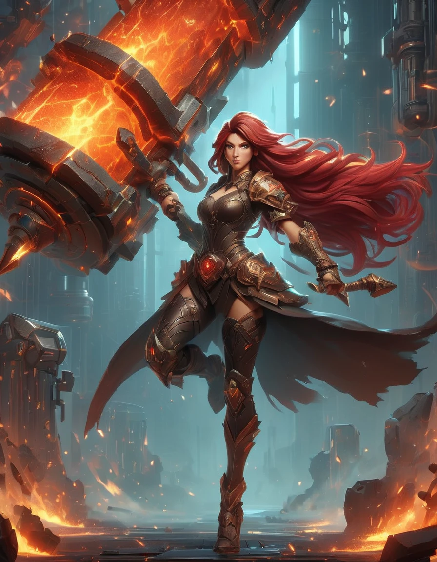 A woman clad in armor fiercely engages in combat with a dragon, her body articulated in every detail in stunning 4k resolution. The  dragon breathes out immense amounts of fire, engulfing the scene in intense, smoky heat. The woman's determined expression and nimble movements convey a sense of courage and skill, as the clash of steel against the dragon's menacing scales fills the air with an electrifying crackle. The dragon roars in defiance, its eyes blazing with flames, as the woman wields her weapon with unwavering resolve, ready to deliver the final blow.