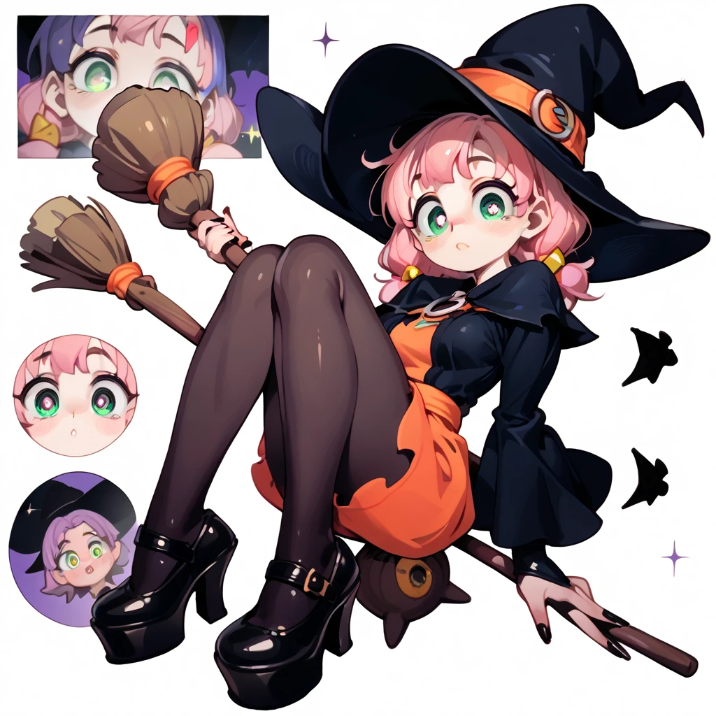Detailed pink slime girl, medium hair, curly hair, witches hat, mage robe, pink skin, pink eyes, slime girl, slime skin
