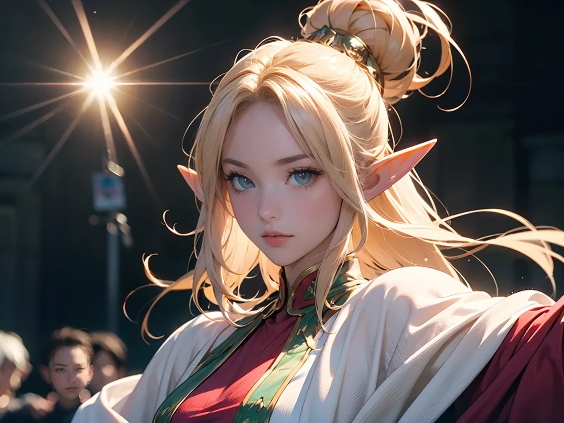 超High resolution,masterpiece,Award-winning,Best Quality,High resolution,8k,Attention to detail,(Elf Woman:1.6),Perfect Face,long銀髪,Ancient hair ornament,Green Eyes,Blonde accessories,(Facing the lens:1.4),sheath,Robe,martial arts,Outlaw Star,Armor,Jump Up,There&#39;s a dragon behind,,The background is mountains and trees々,mountain,Pavilion,loose,Bright sky,White Clouds,Cloudy,long,,ancient oriental architecture,Ancient architecture,