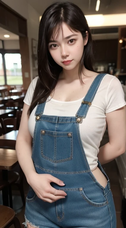 A girl works on a workbench at Starbucks,green apron,White slim-fit shirt,Black baseball cap, rim-light,The upper part of the body, 鎖骨, the face, idoly, depth of fields, tilt, Reflective,Photorealistic, 超高分辨率, high high quality,Soft light,Best quality at best,tmasterpiece,8K,Hyper Real,