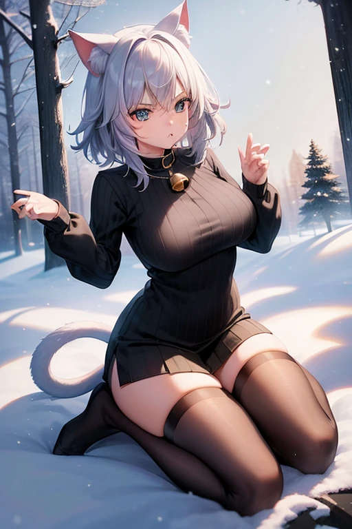 Nier automata big breasted hanging breasts in stockings sitting on knees winter snow frost clouds