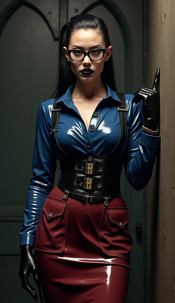 engine unreal:1.4,CG ultra realistic 64K, photorrealistic:1.4, texture skin:1.4, Masterpiece artwork:1.4,posing behind a beautiful woman in babydoll lingerie、Cyberpunk style yellow short clothes, red pantimedia , blue mini skirt,
