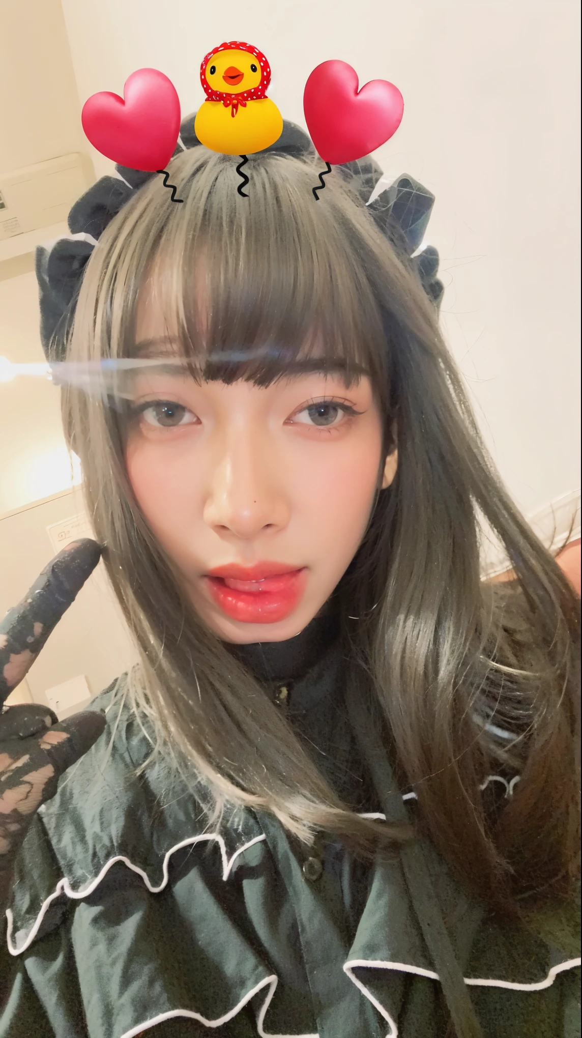 (ultra realistic),Photo, high quality, Analog Photography Ahegao , (low lighting), (neon atmosphere) light background ,portrait of a girl, Ahegao, Black Hair,chölka, view from above, detailed eyes,